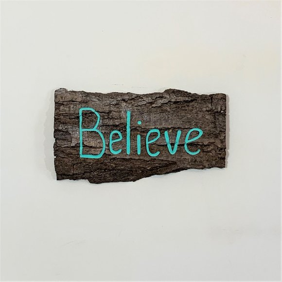 Believe Sign, Tree Bark Carving, Turquoise Home Decor, Wall Sign, Sustainable - Picture 2 of 9